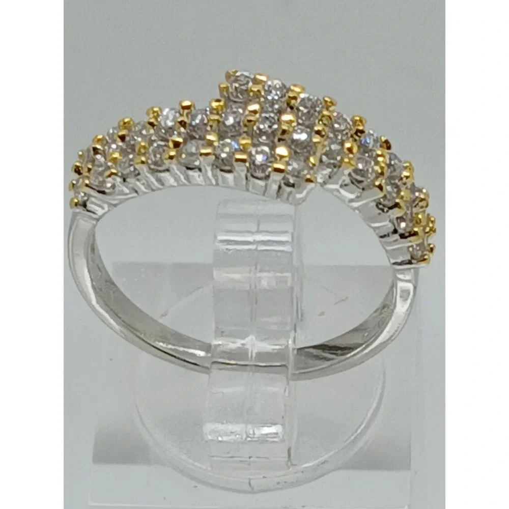 Vintage Two Tone Silver Gold Triple Row Bypass Wrap Ring‎ Crossover Band Size 7